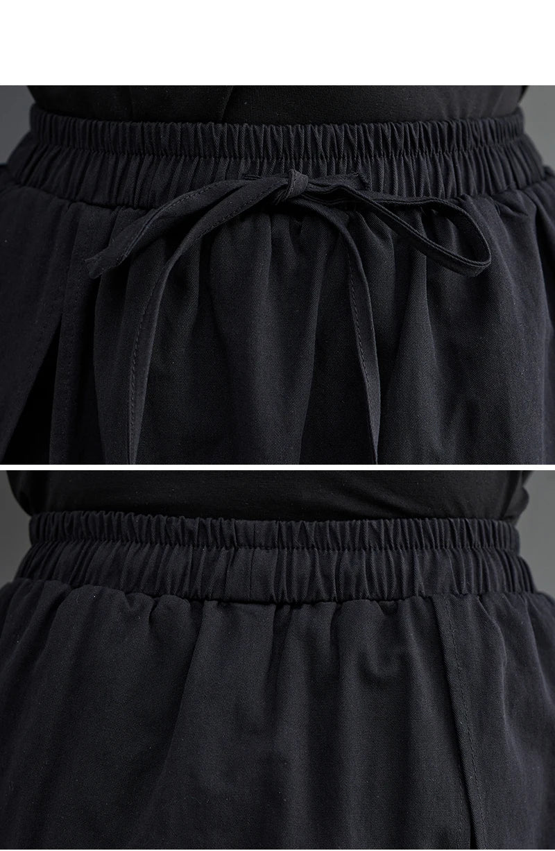 Women’s Black Wide-Leg Pants – Ankle Length with Bandage Detail