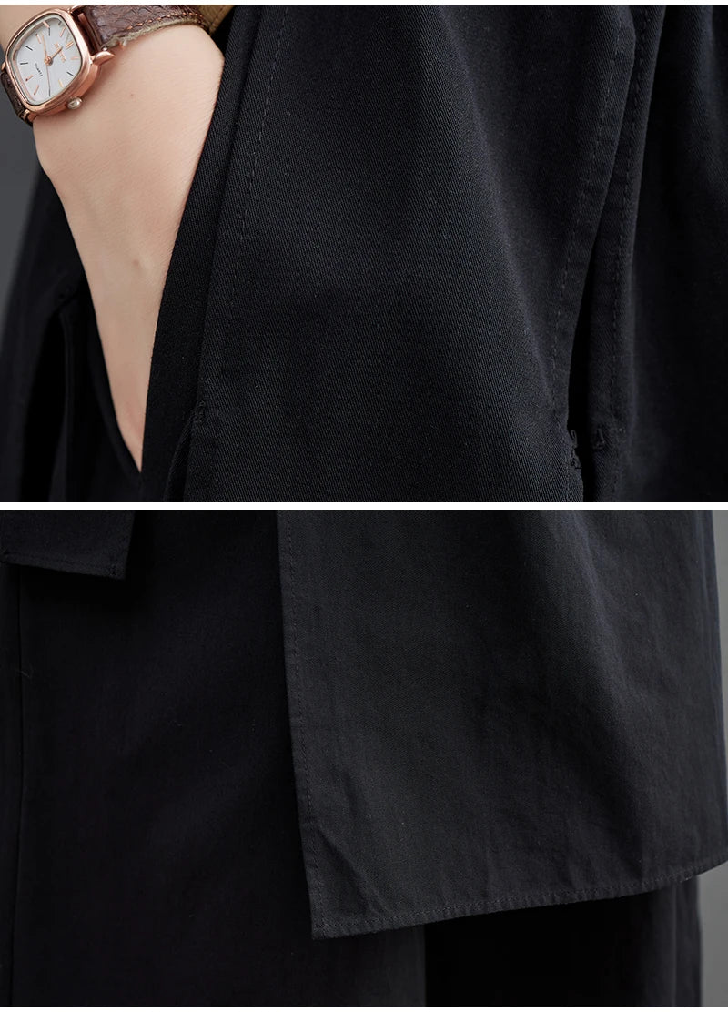 Women’s Black Wide-Leg Pants – Ankle Length with Bandage Detail