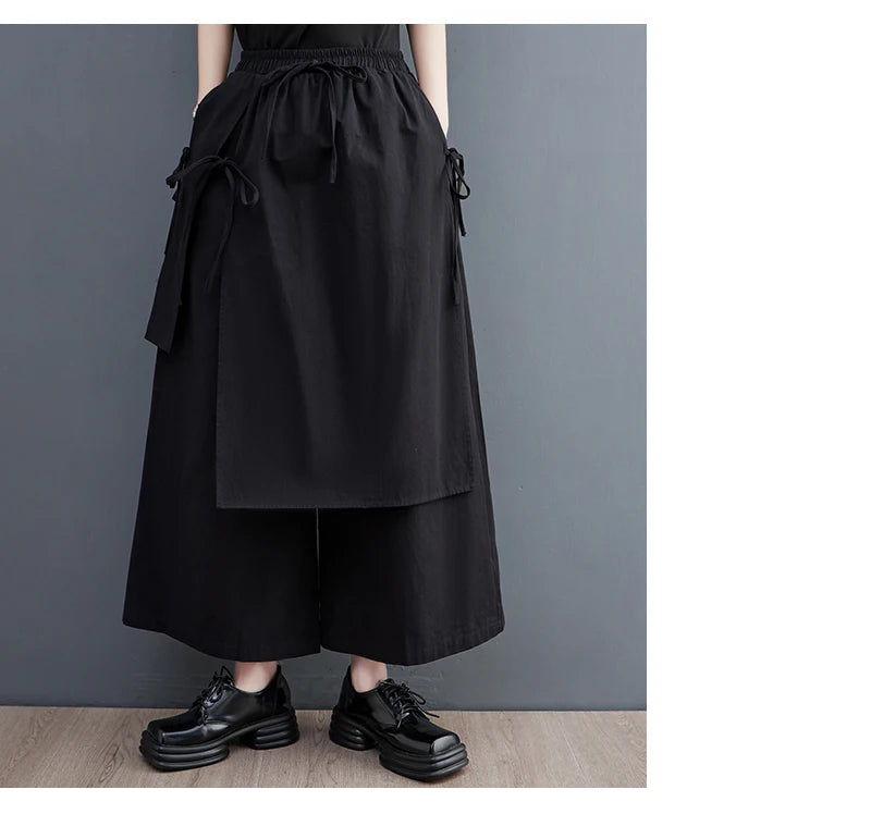 Women’s Black Wide-Leg Pants – Ankle Length with Bandage Detail