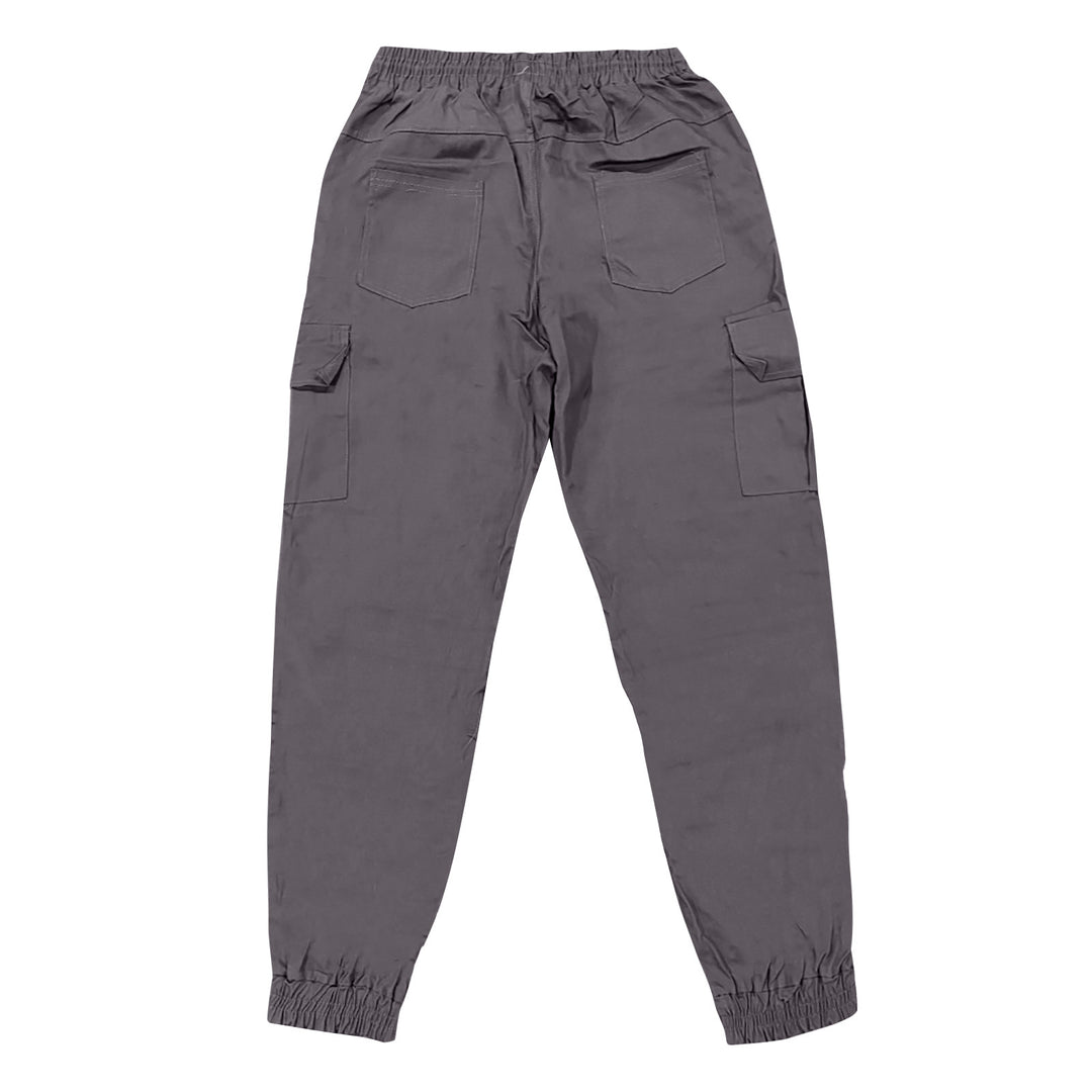 Gray cargo pants on a white background