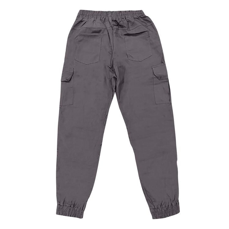 Gray cargo pants on a white background