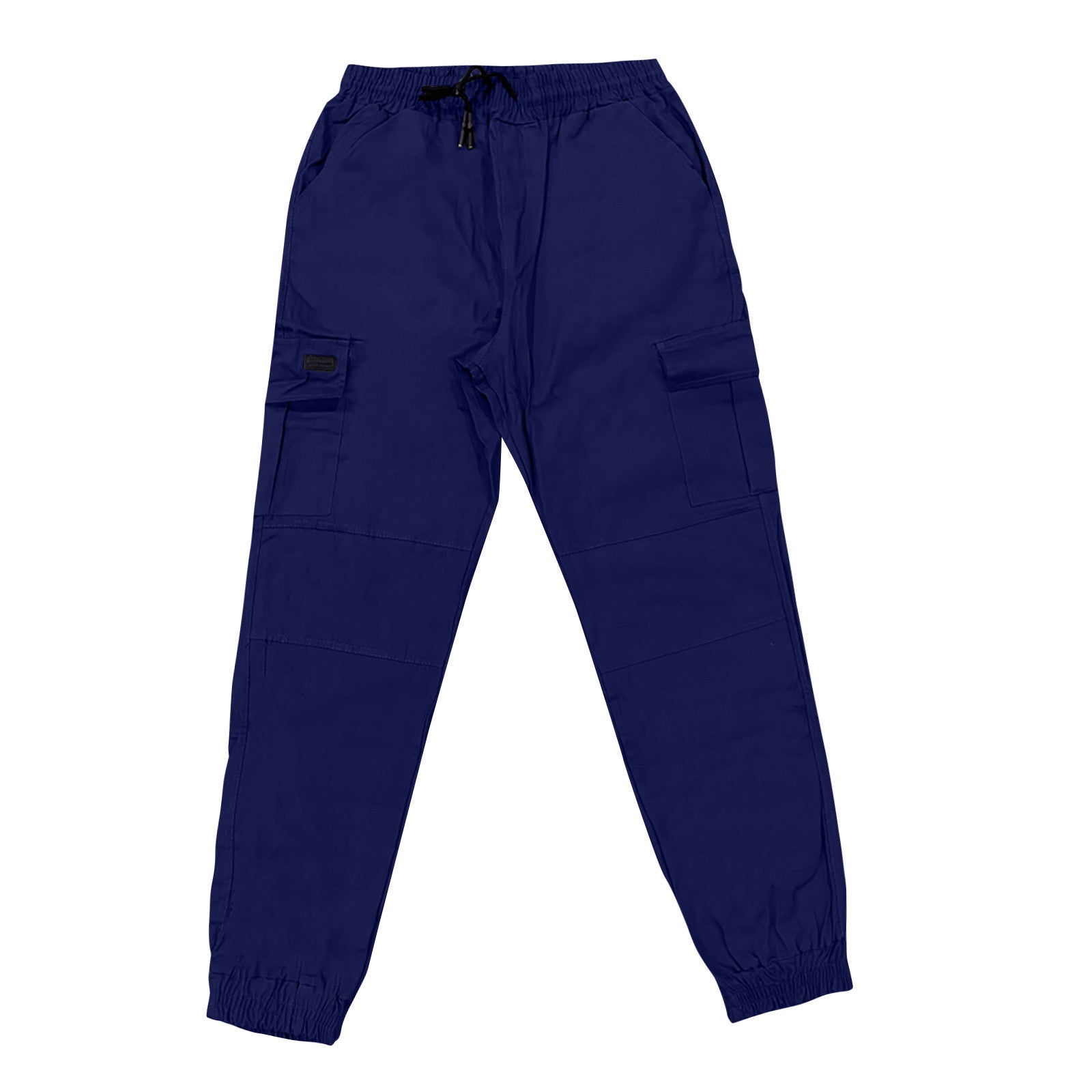 Navy blue cargo pants on a white background