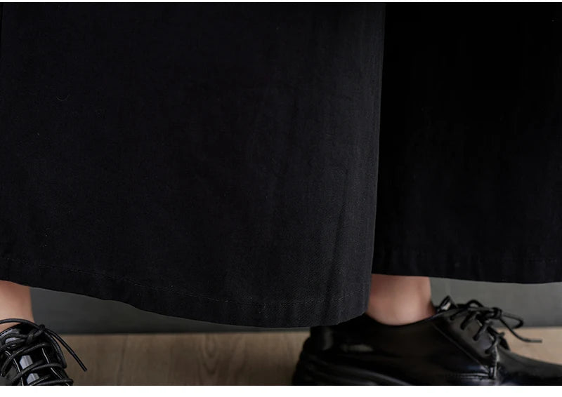 Women’s Black Wide-Leg Pants – Ankle Length with Bandage Detail