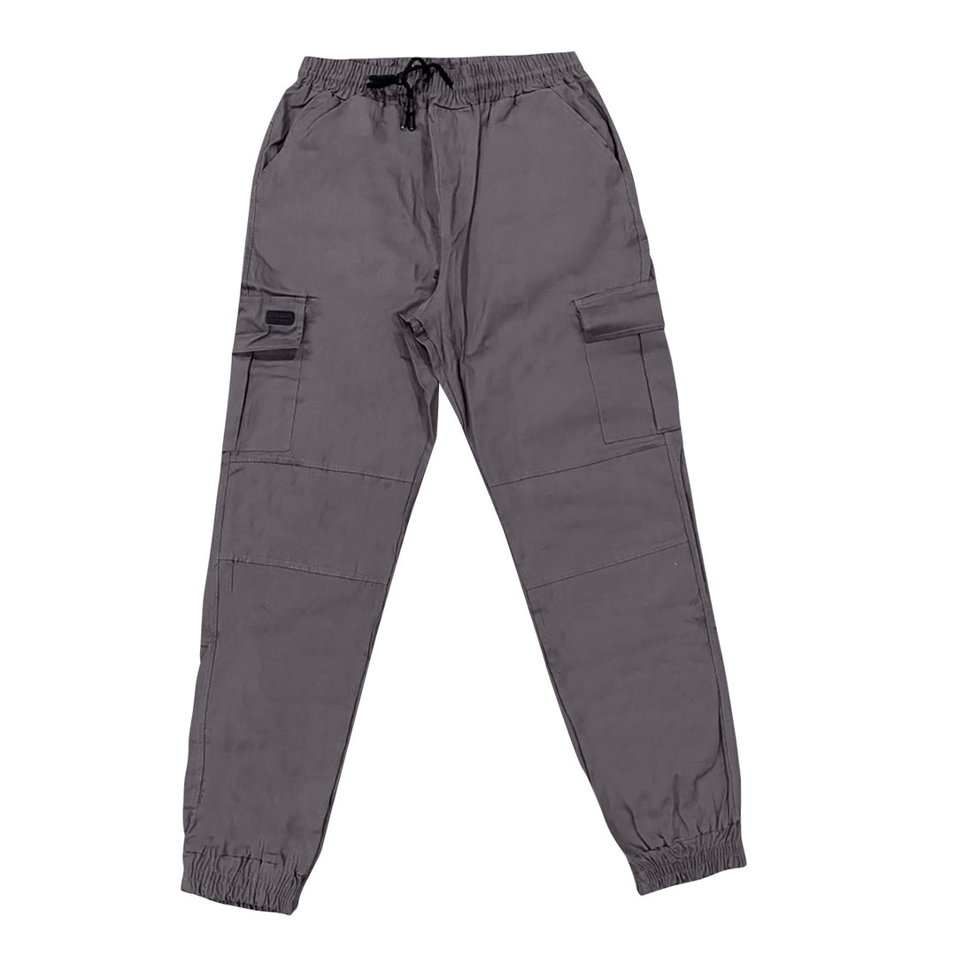 Gray cargo pants on a white background