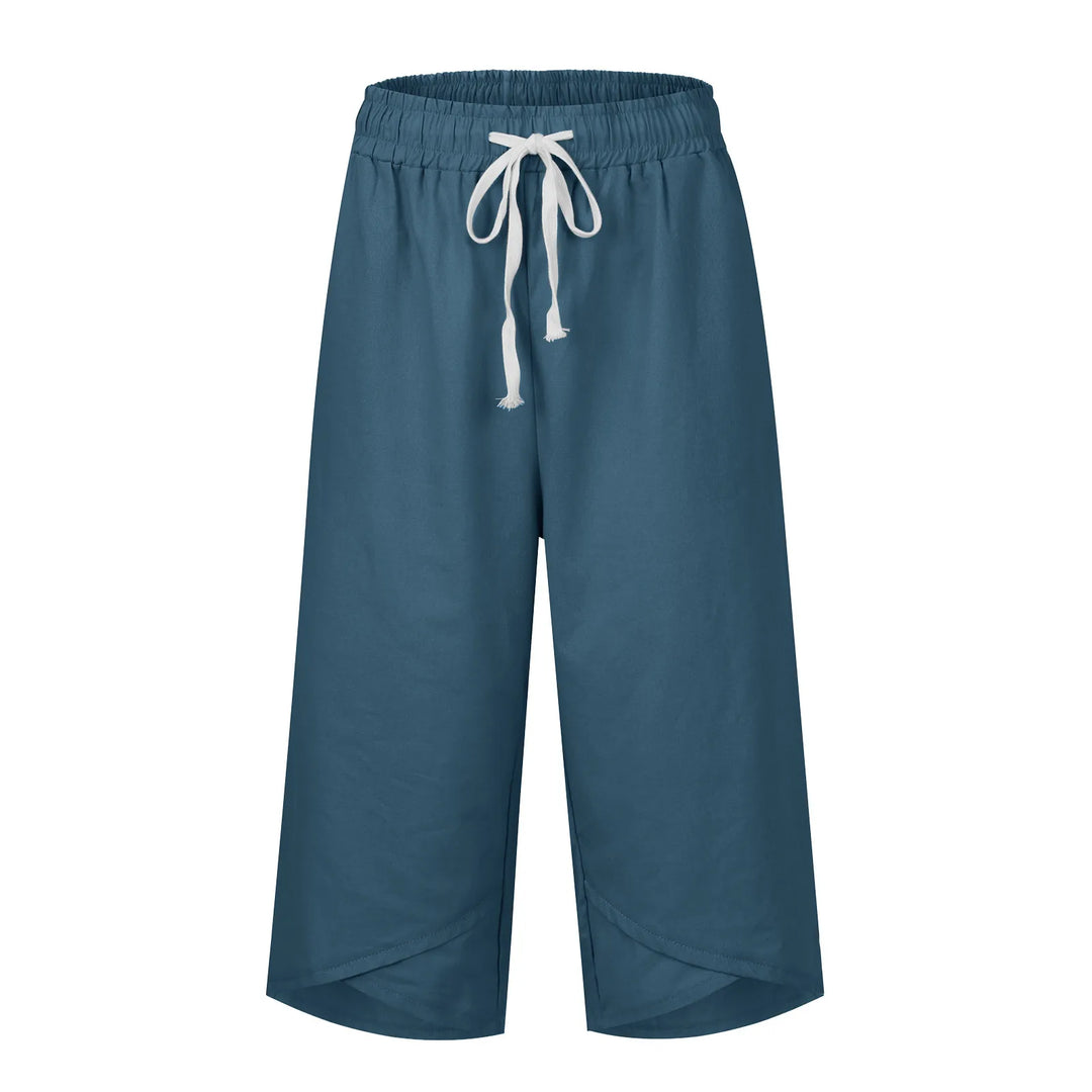 Blue pants with a drawstring on a white background