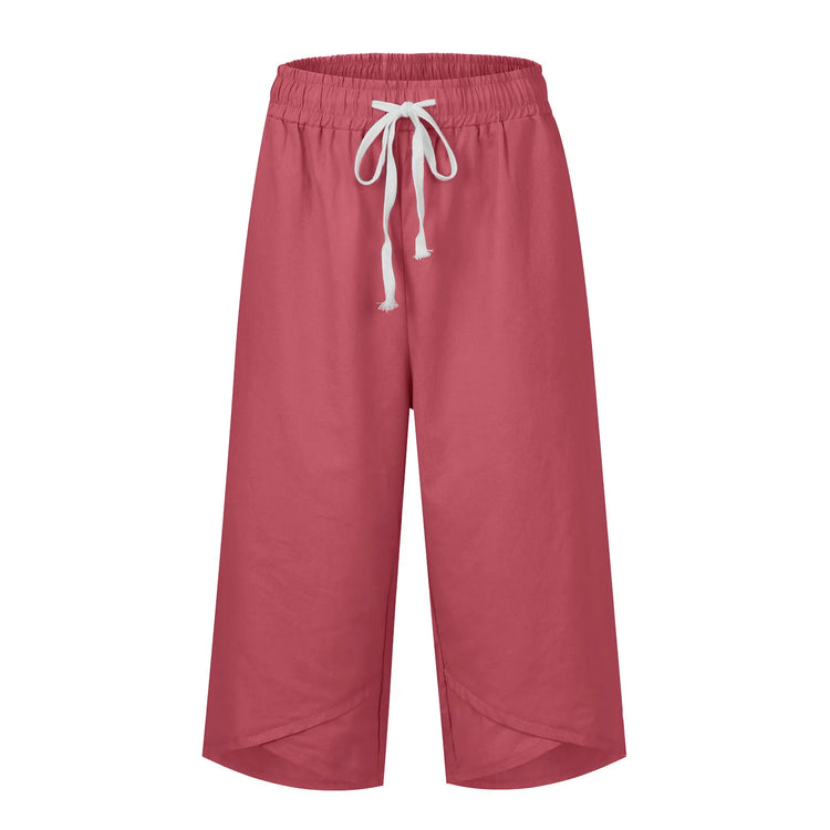 Pink pants with a white drawstring on a white background
